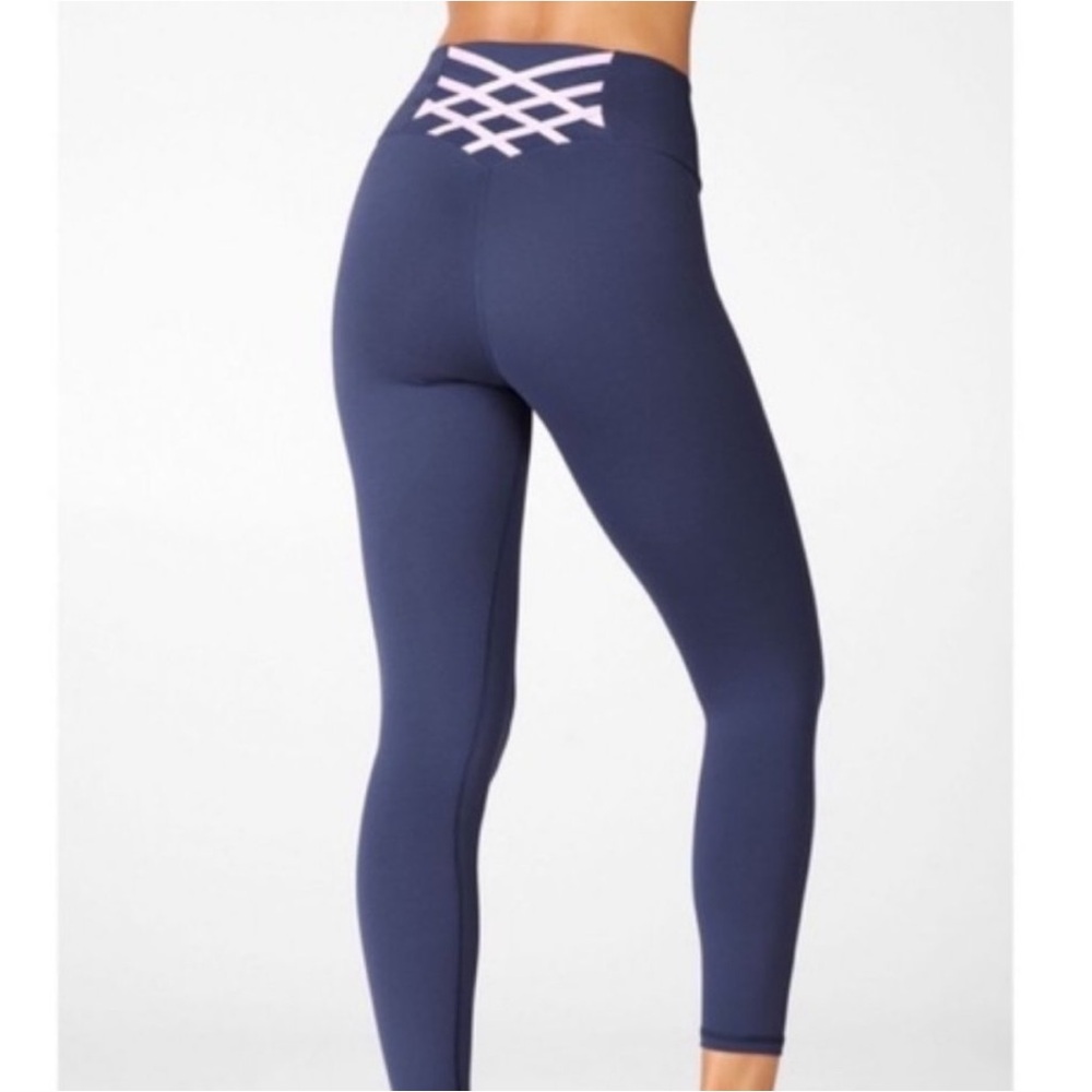 Fabletics Kessler High Waisted 7/8 Strappy Leggings in Aegean/Sky Purple Sz S